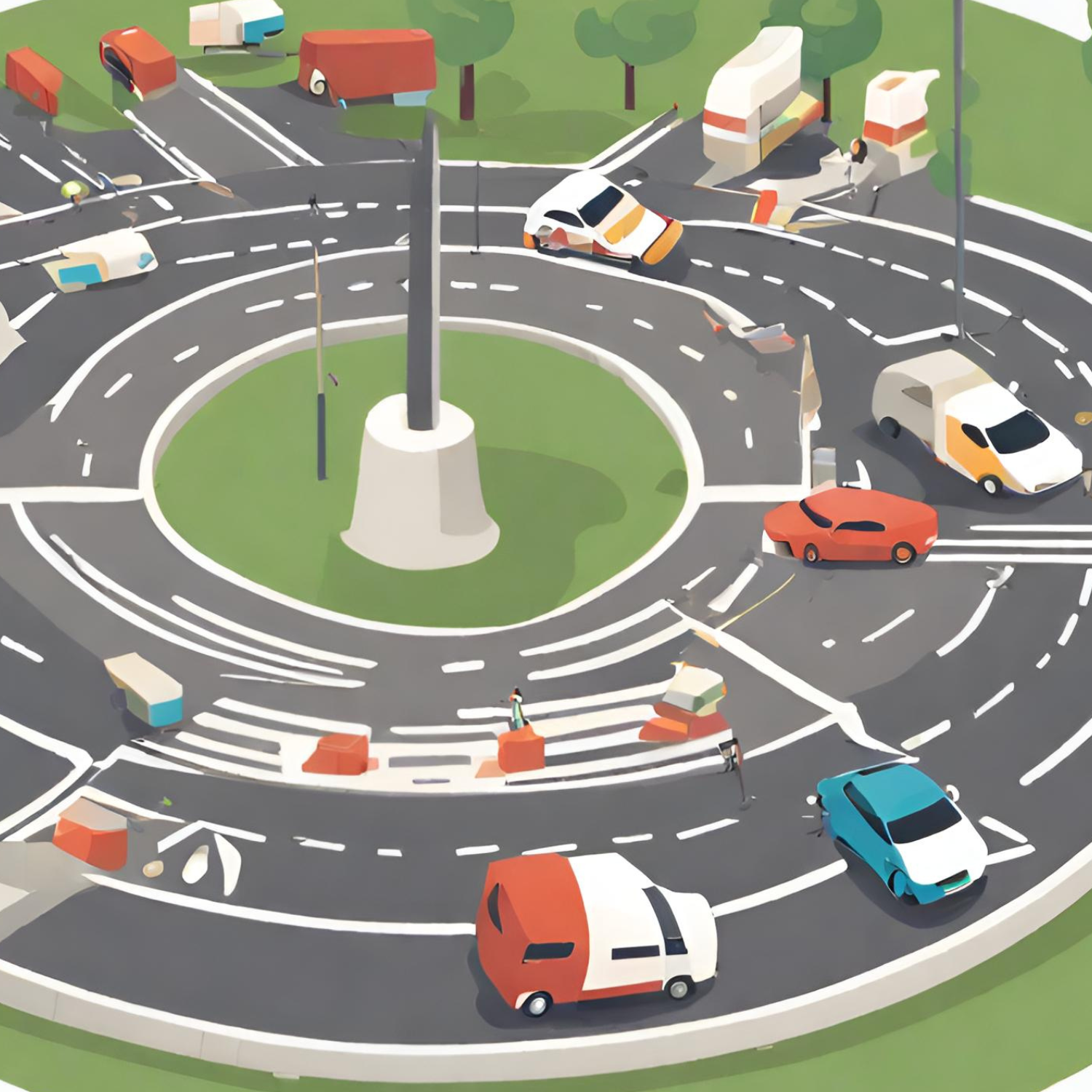 Cars safely driving around a roundabout